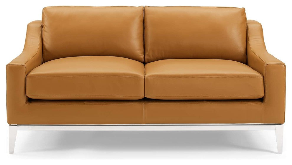 Harness 64" Stainless Steel Base Leather Loveseat Tan