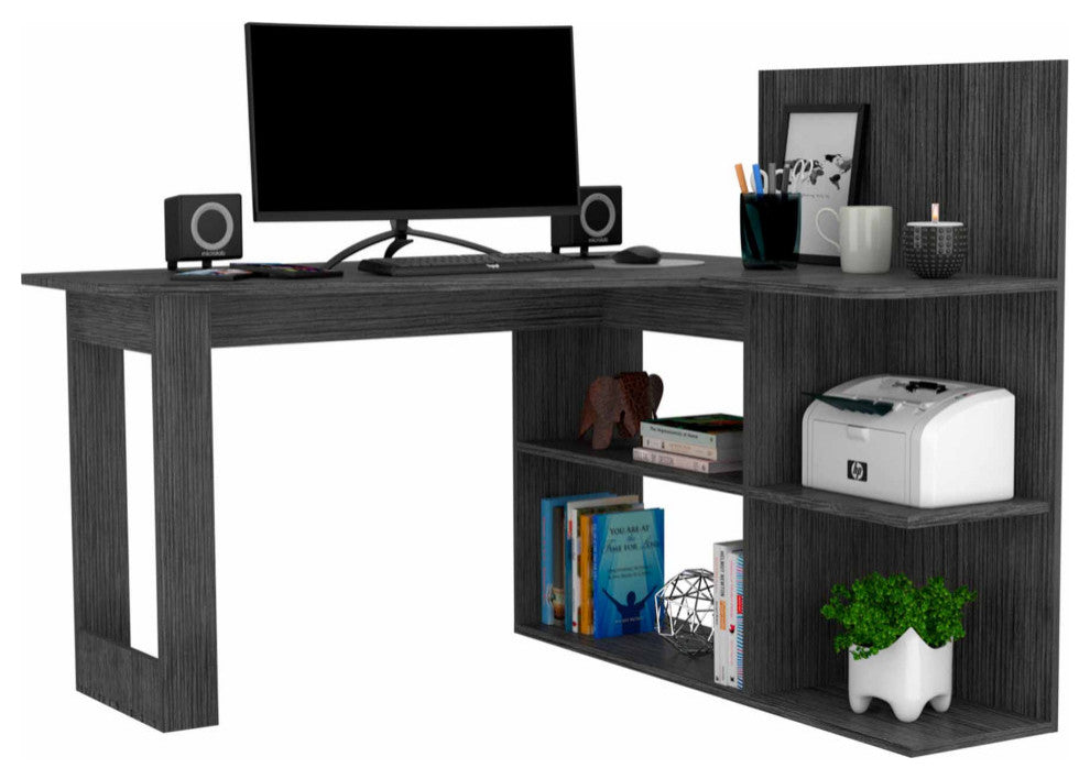 Fresno Computer Desk, With 4 Shelves, Gray Oak