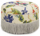 Yolanda 24" Upholstered Round Accent Ottoman, Tropical Floral Beige