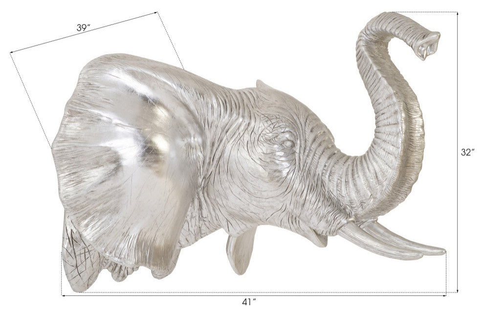 Elephant Wall Art, Resin, Silver Leaf