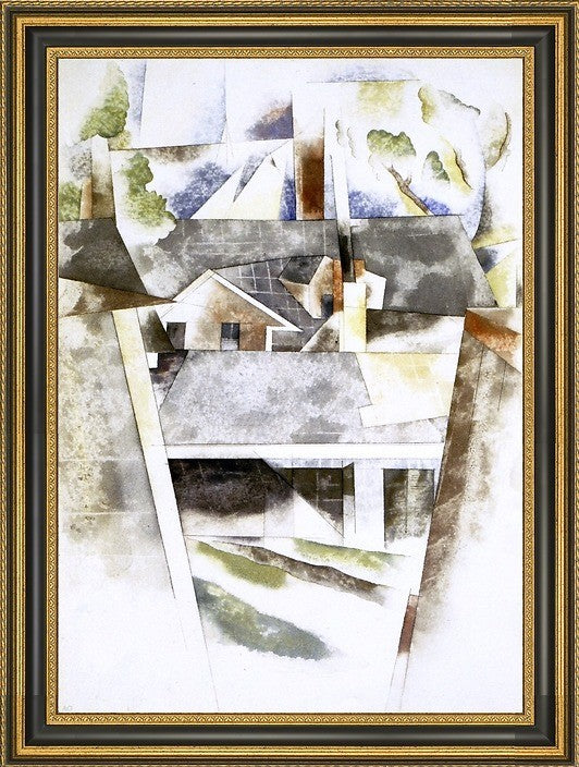 Charles Demuth Sailboats and Roofs - 16" x 24" Framed Premium Canvas Print