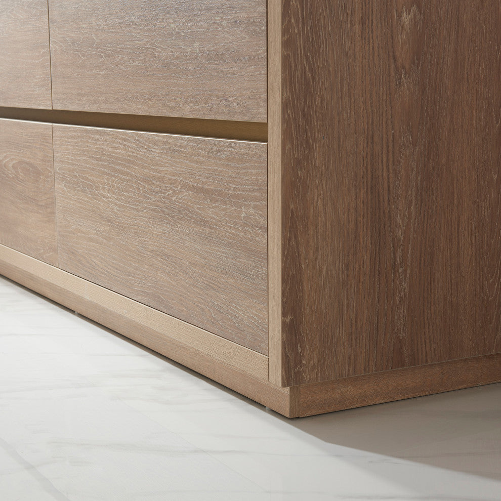 Huesca Bath Vanity, Integrated Sink Top, North American Oak, 72", With Mirror