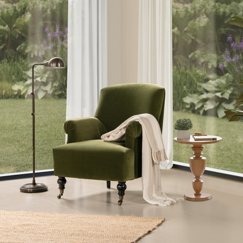 Eloise 30" Pleated Sock Arm Accent Armchair, Olive Green Performance Velvet
