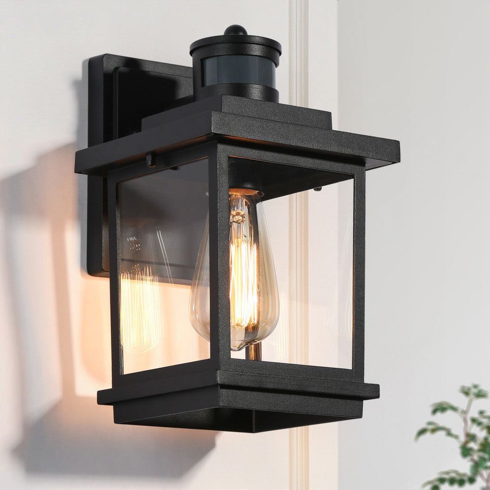 LNC 1-Light Matte Black Transitional Outdoor Wall Sconce, 11"h With Motion Sensor