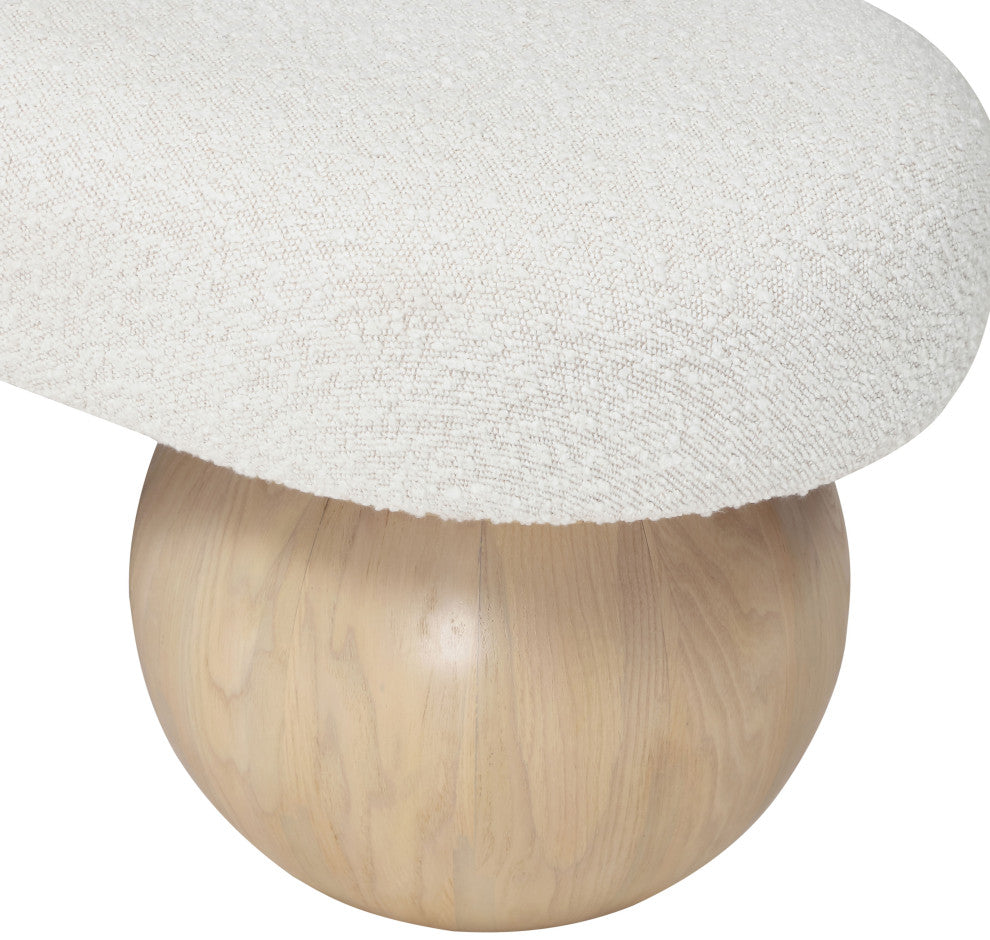 Meridian Furniture Bowie Boucle Fabric Upholstered Bench, Cream, Natural Finish