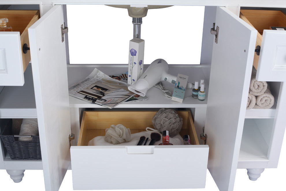 Odyssey, 48, White Cabinet With Black Wood Marble Countertop