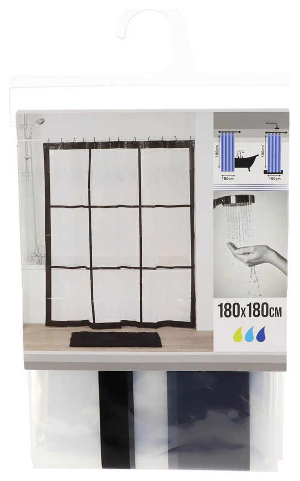Transparent PEVA Shower Curtain Printed Design 71"x71", Black Window