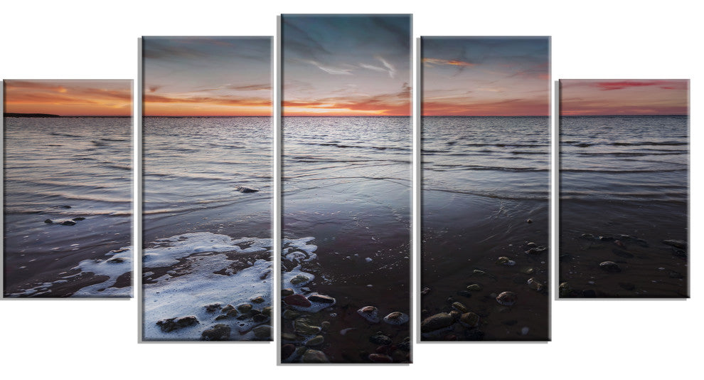 "Beautiful Sunset On Chudskoy Lake" Seascape Wall Art, 5 Panels, 60"x32"