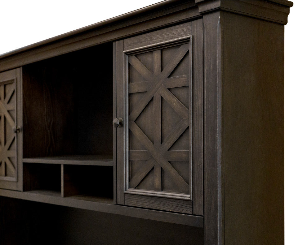 Traditional Wood Hutch With Doors Fully Assembled Dark Brown