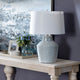 27"H Blue Ceramic Table Lamps With White Tapered Drum Shade