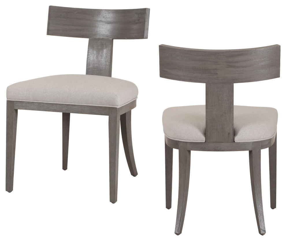 Modrest Fabien Mid-Century Beige Linen + Grey Wash Dining Chair, Set of 2