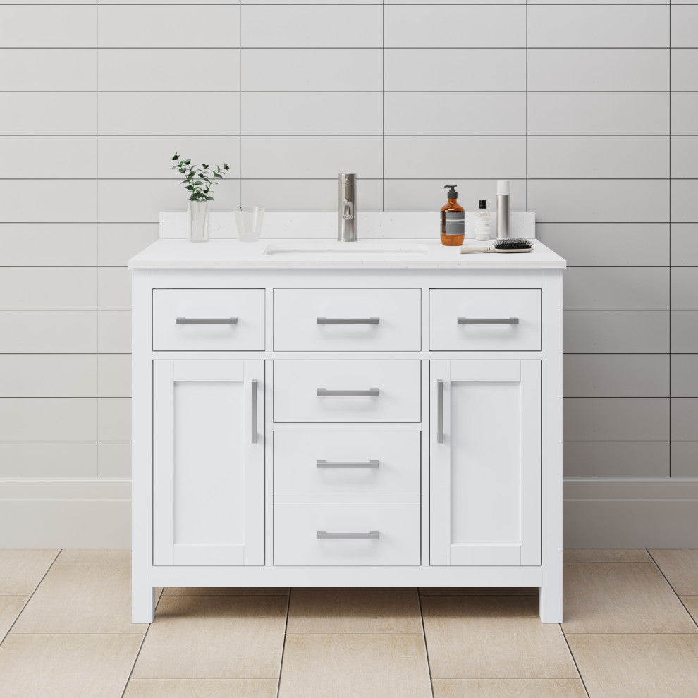 Beckett 42" White Single Vanity, White Cultured Marble Top