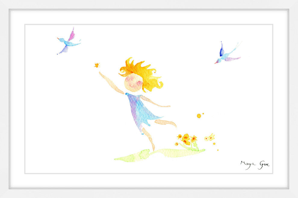 Marmont Hill, "Girl with Birds" by Maya Gur Framed Painting Print, 36x24