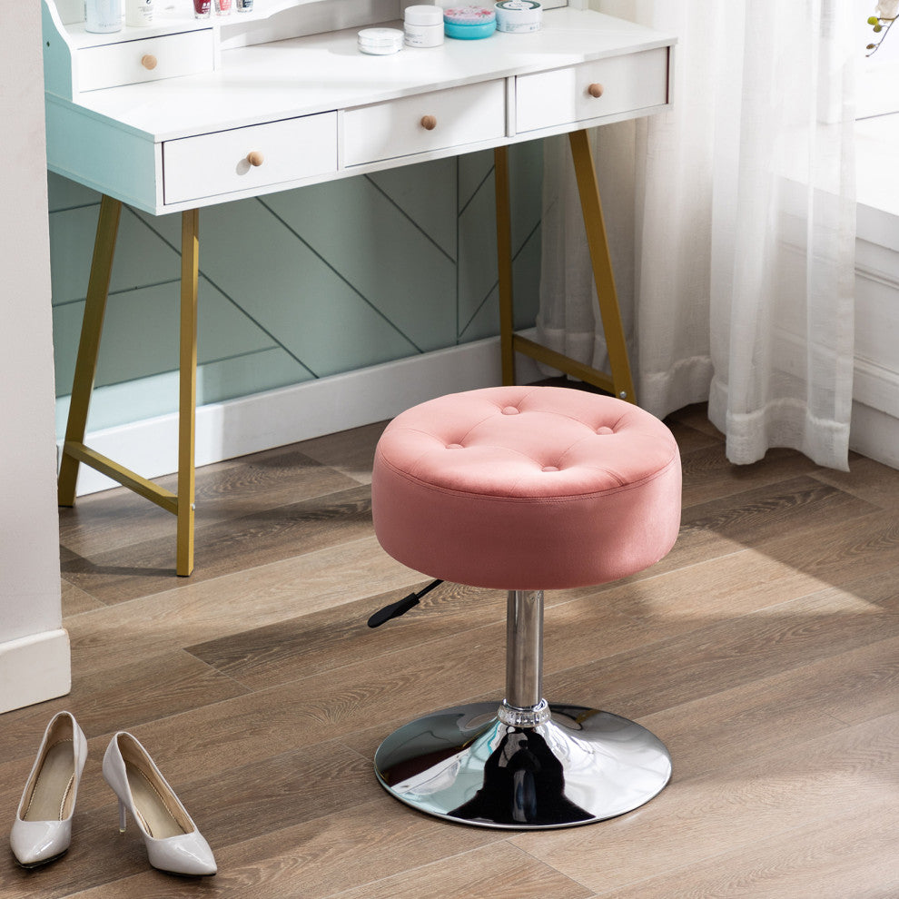 Round Swivel Velvet Vanity Stool, Pink, Standard