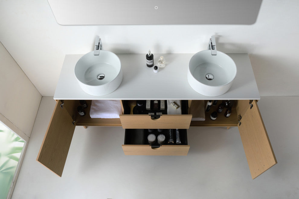 Newton Bath Vanity, Whitewash Oak, 72", Double Sink, Freestanding