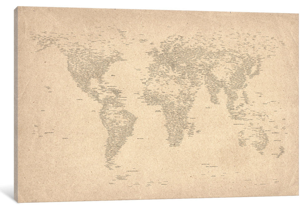 "World Map Of Cities II" Wrapped Canvas Art Print, 18x12x1.5