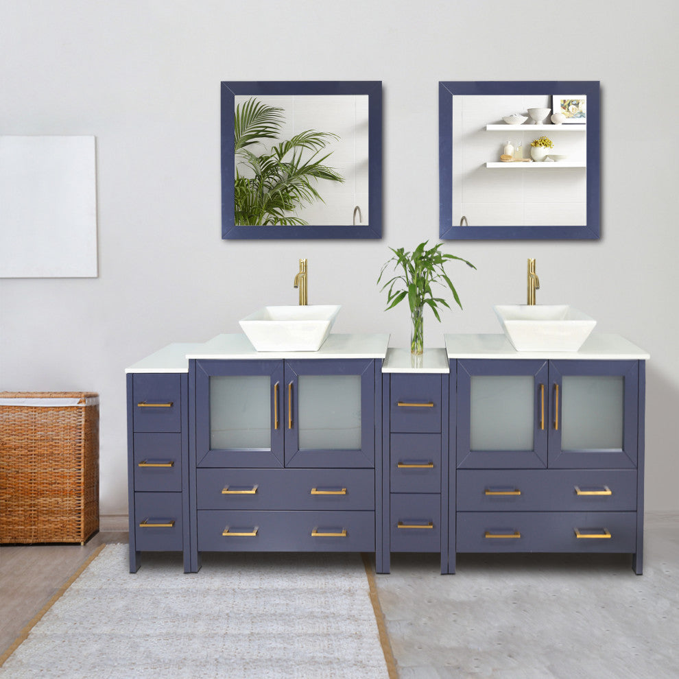 Vanity Art Vanity Set With Vessel Sink, Blue, 96", Standard Mirror