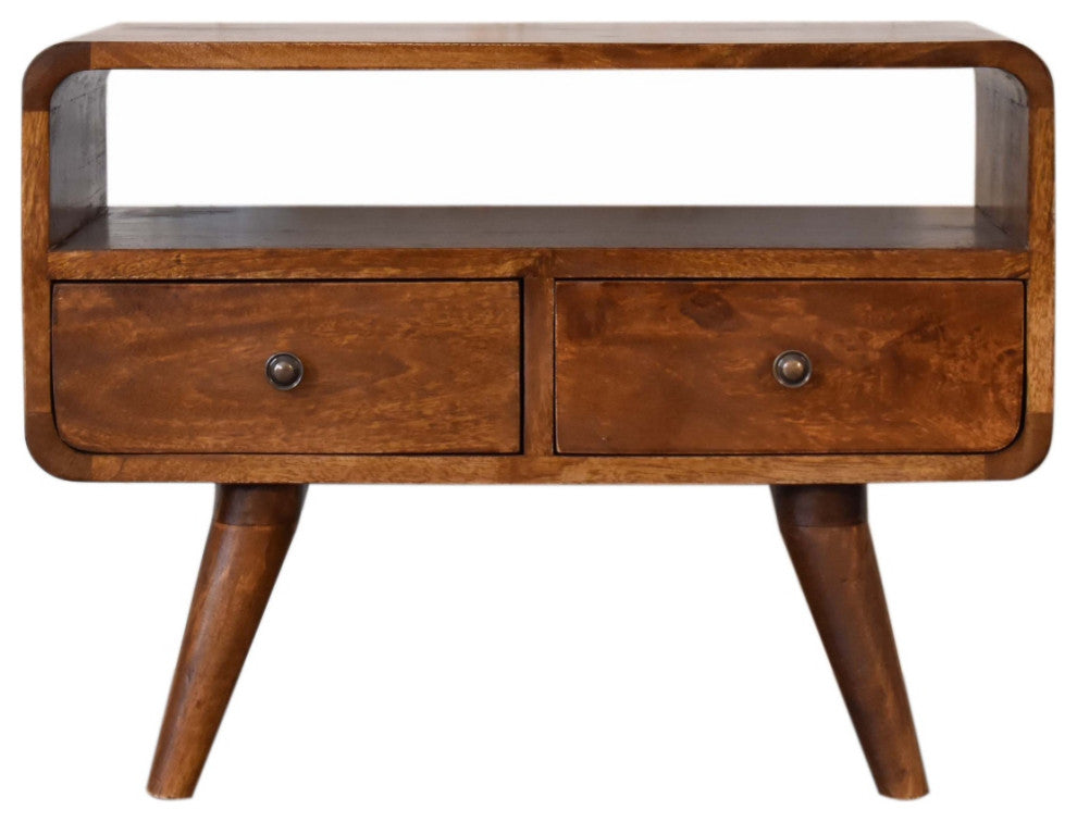 Mini Chestnut Curved Media Unit With 2 Drawers