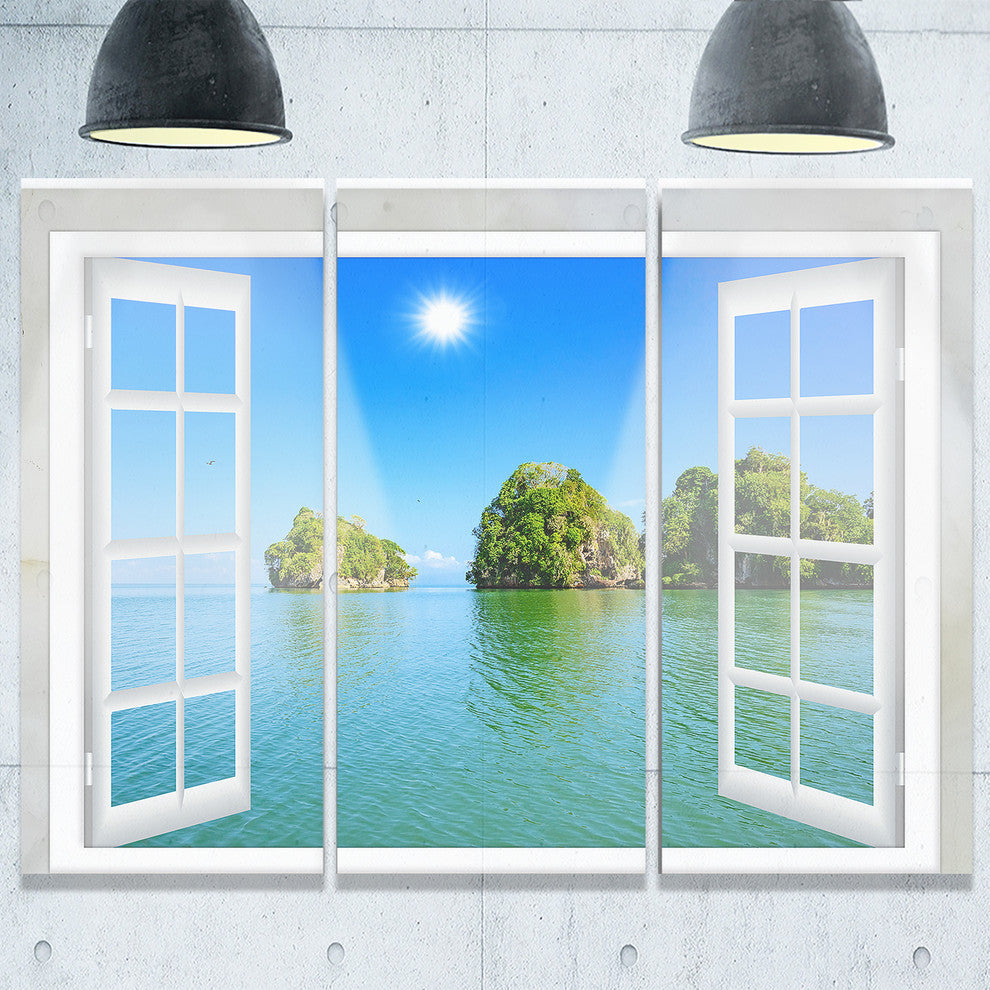 "Open Window to Ocean Islets" Oversized Metal Wall Art, 3 Panels, 36"x28"