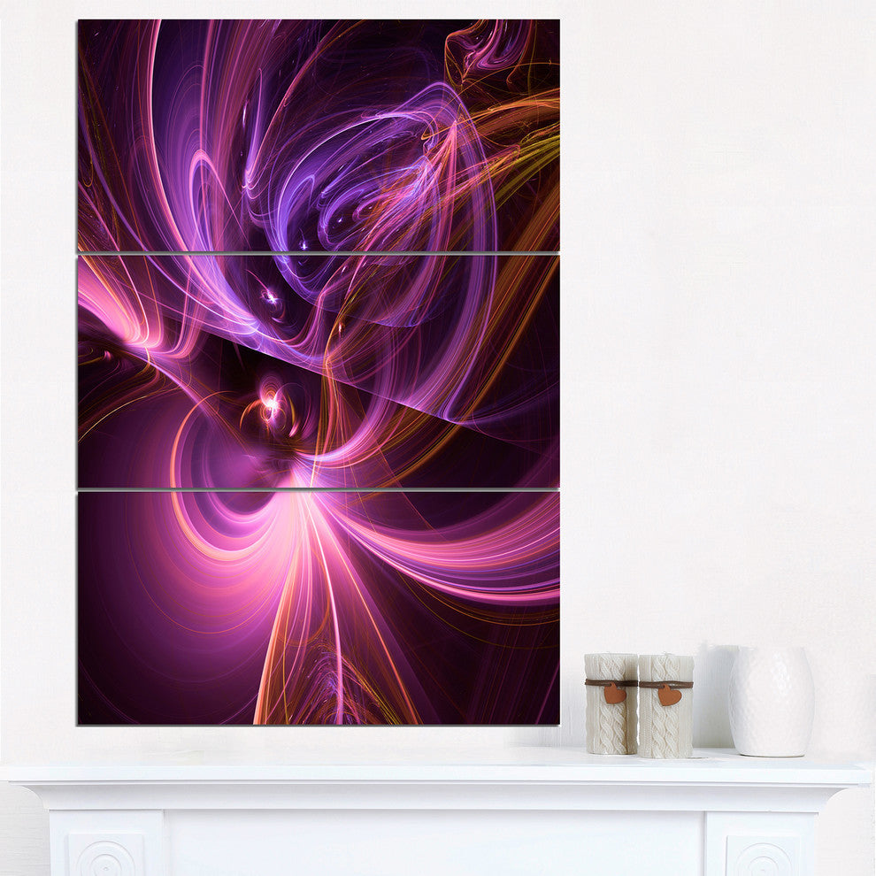 "Purple Fractal Light Art in Dark" Metal Wall Art, 3 Panels, 28"x36"