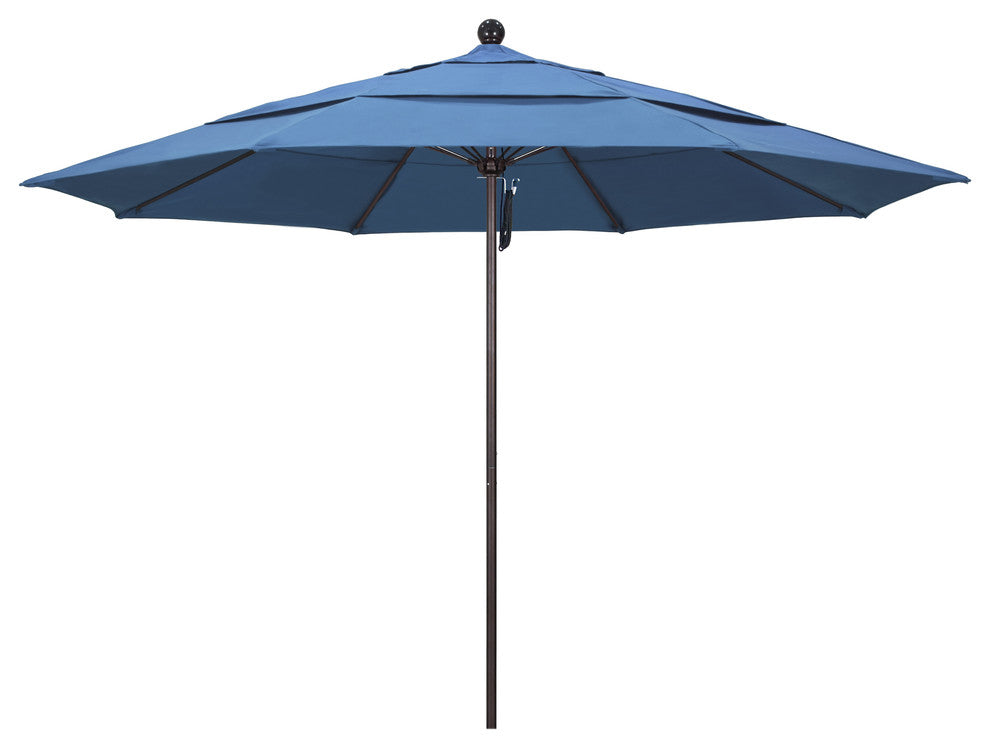 11' Fiberglass Umbrella Bronze, Olefin, Frost Blue, 11'