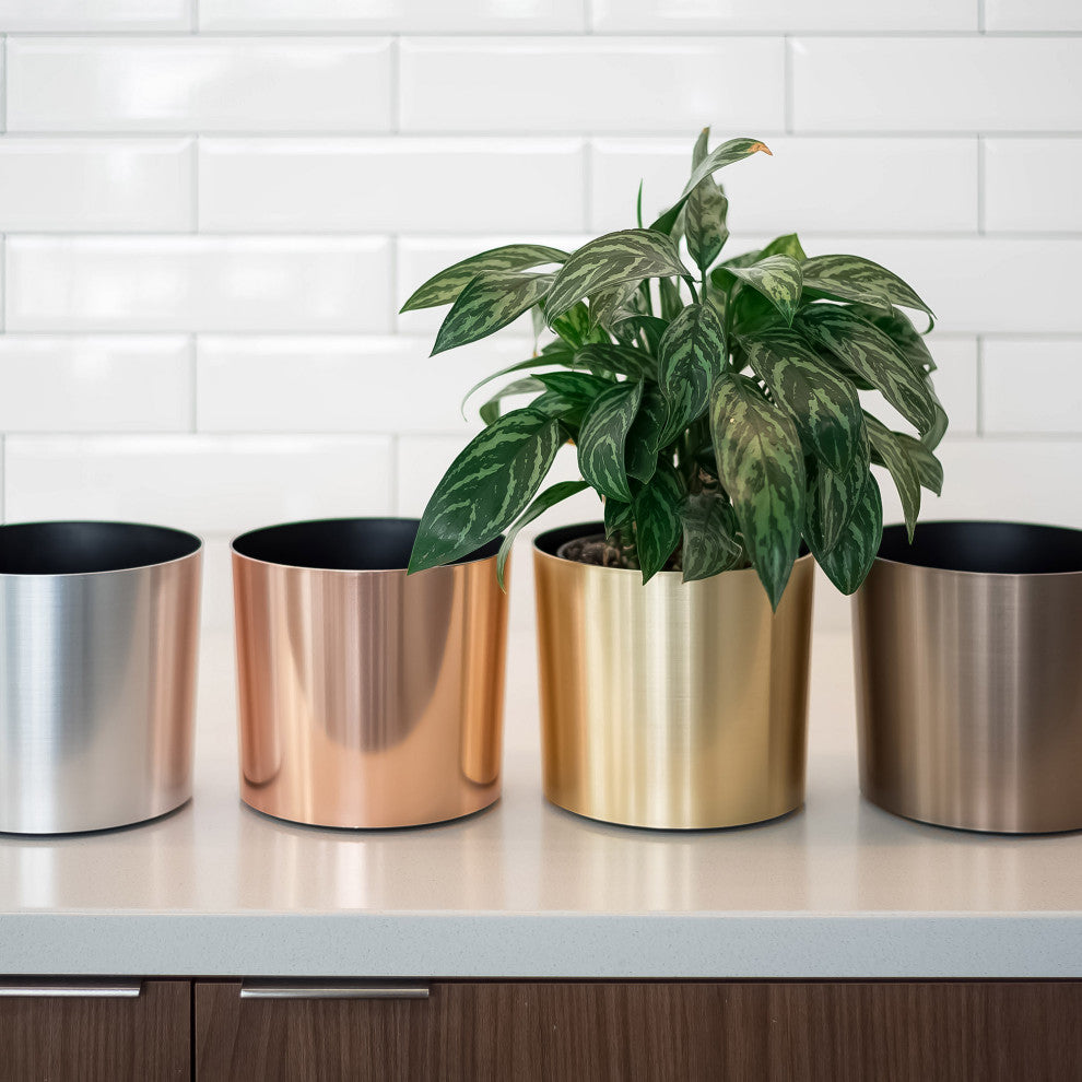 American Essence Odessa Modern Indoor Metallic Plastic Planter, Reflective Chrome, 10.5"x10"