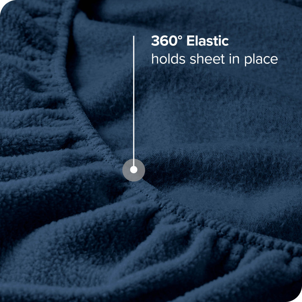 Bare Home Fleece Fitted Bottom Sheet, Dark Blue, Queen