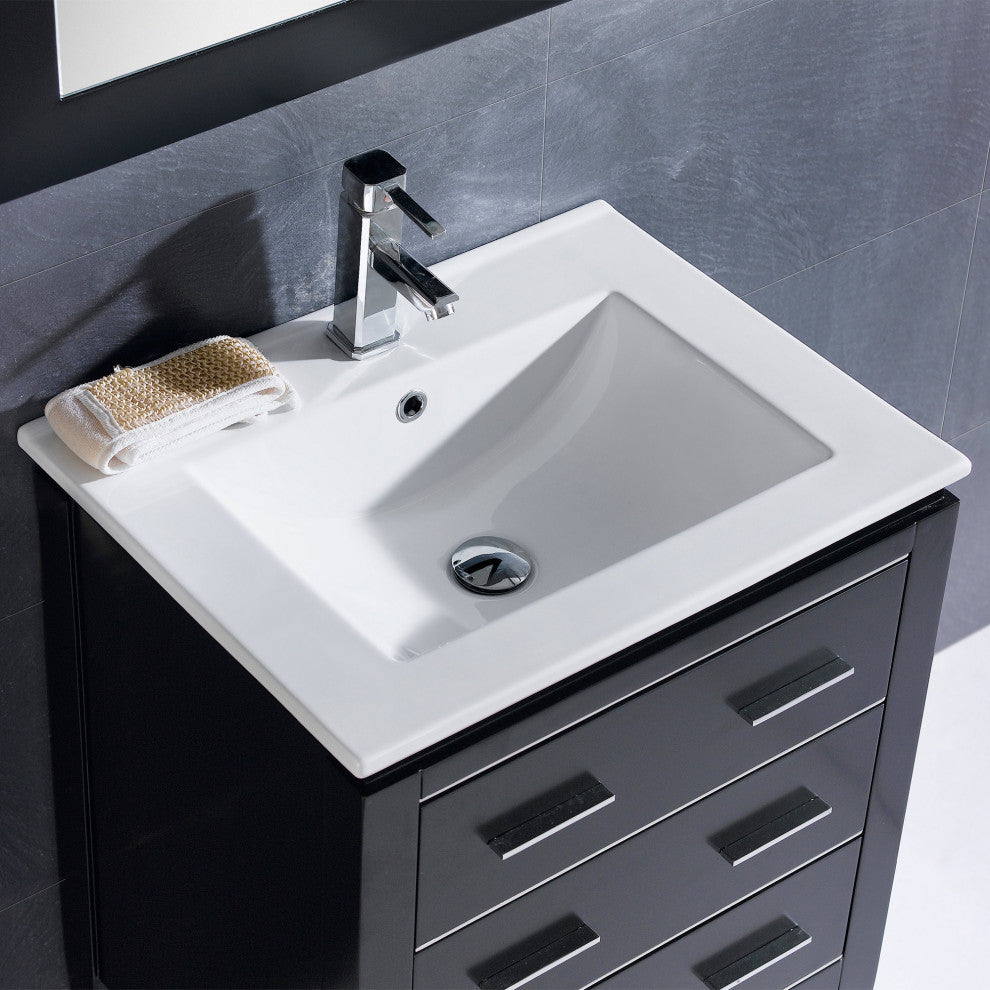 Dowell 18" FTB White Ceramic Single Bathroom Vanity Basin, 24wx18dx6h