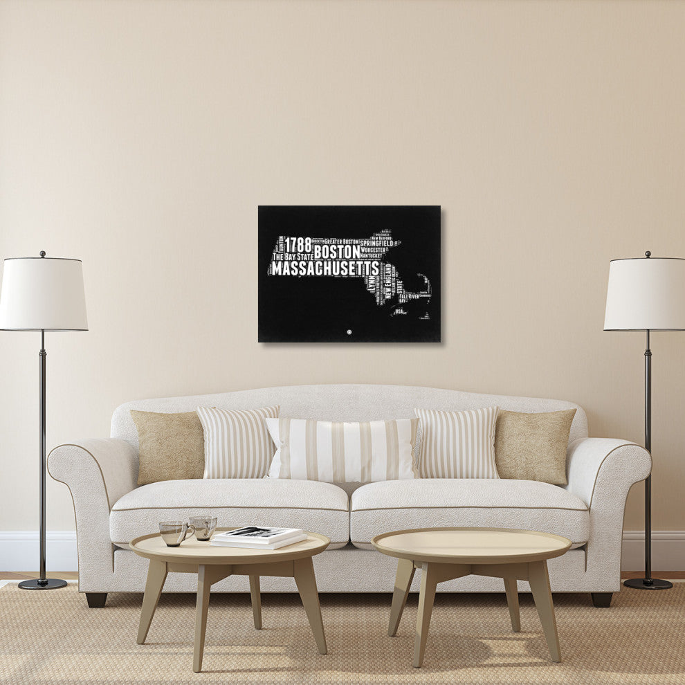 "Massachusetts Black and White Map" Fine Art Print