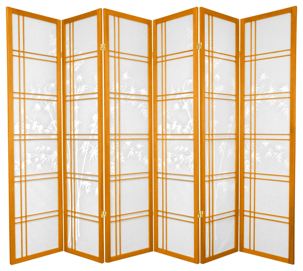 6' Tall Double Cross Bamboo Tree Shoji Screen, Honey, 6 Panels