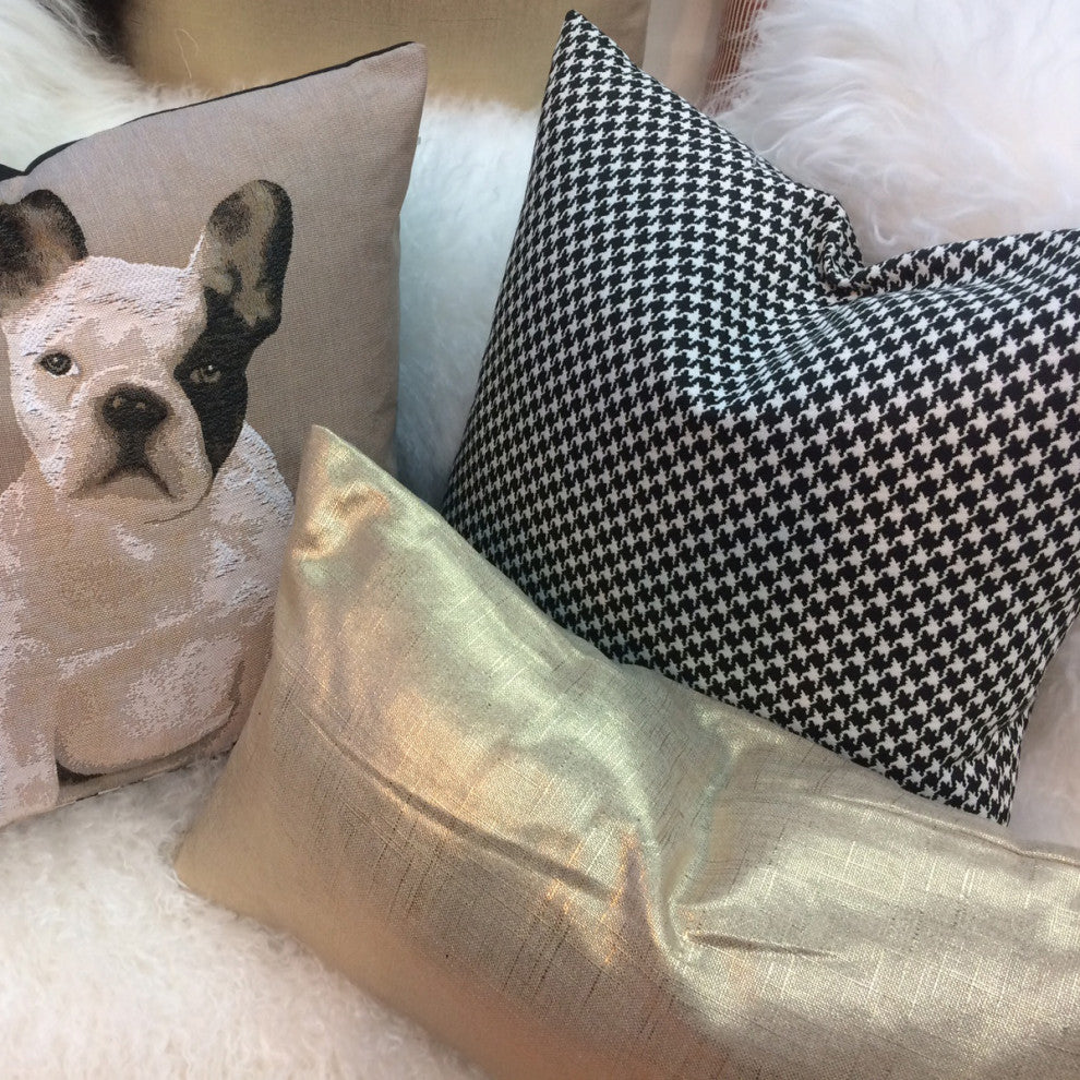Pillow Decor - Houndstooth Spheres Throw Pillow, Black, 12" X 20"
