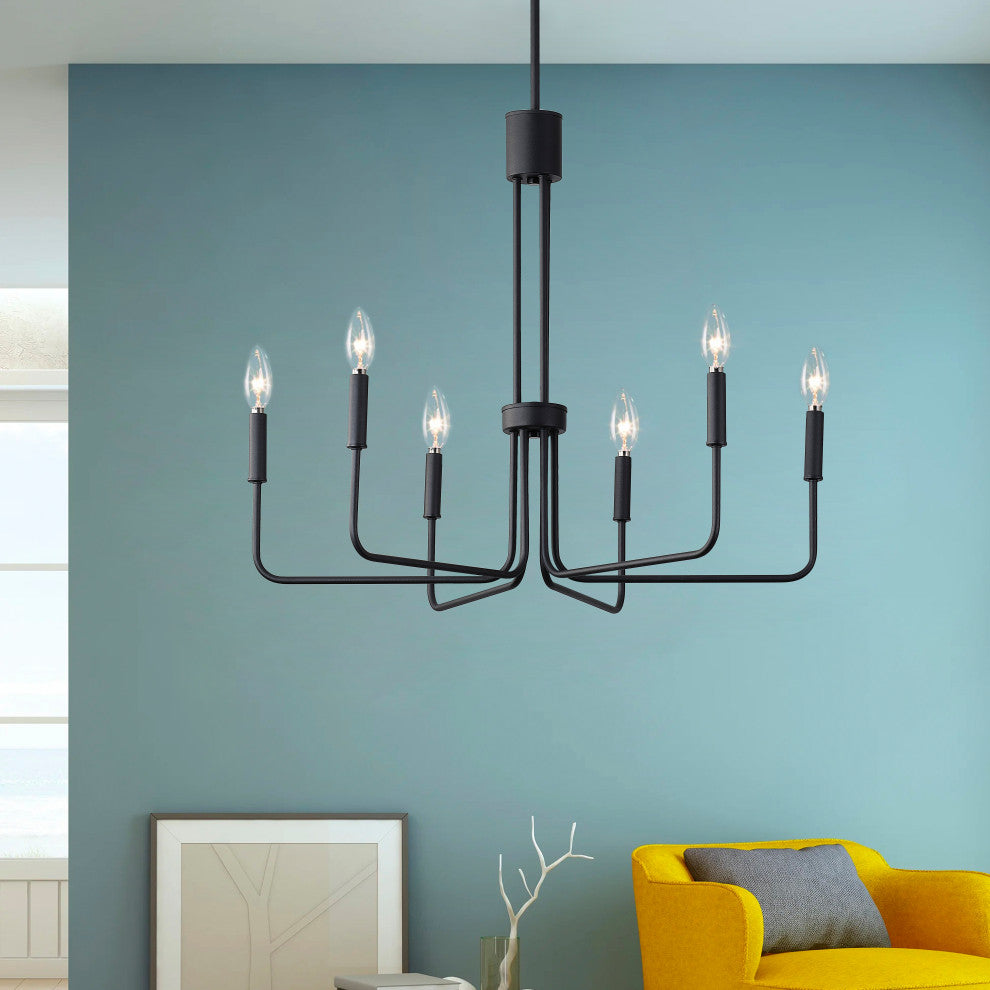 Farmhouse Black 6-Light Classic Candle Metal Chandelier for Dining Room