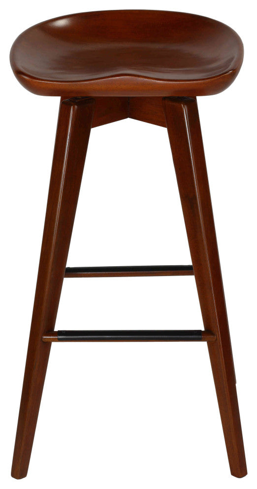 Tiwi Backless Swivel Barstool, Solid Wood, 29" Walnut
