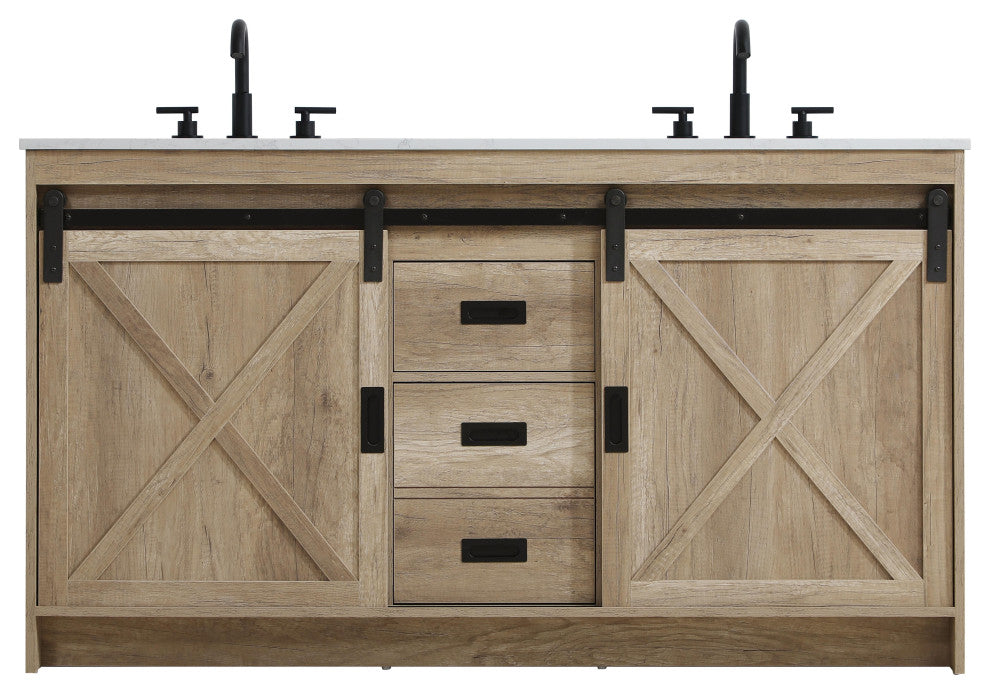 Home Living 60" Double Bathroom Vanity, Natural Oak