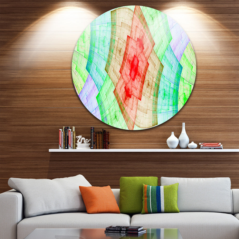 Light Red And Green Flower Grid, Abstract Disc Metal Wall Art, 36"