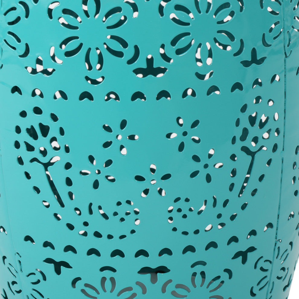 GDF Studio Apple Indoor 12" Lace Cut Iron Side Table, Teal