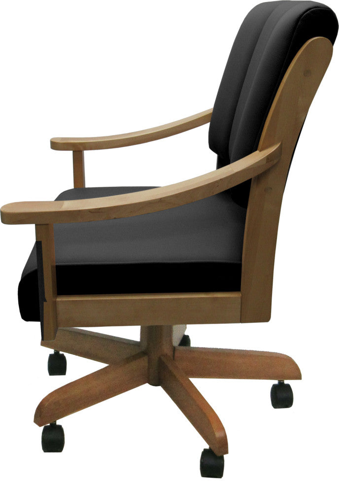 Leather Swivel Wood Dining Caster Chair with Wheels - Casa, Black Leather on Honey