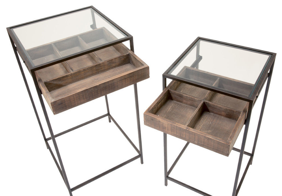 Side Tables with Visible Storage Drawers, Set of 2
