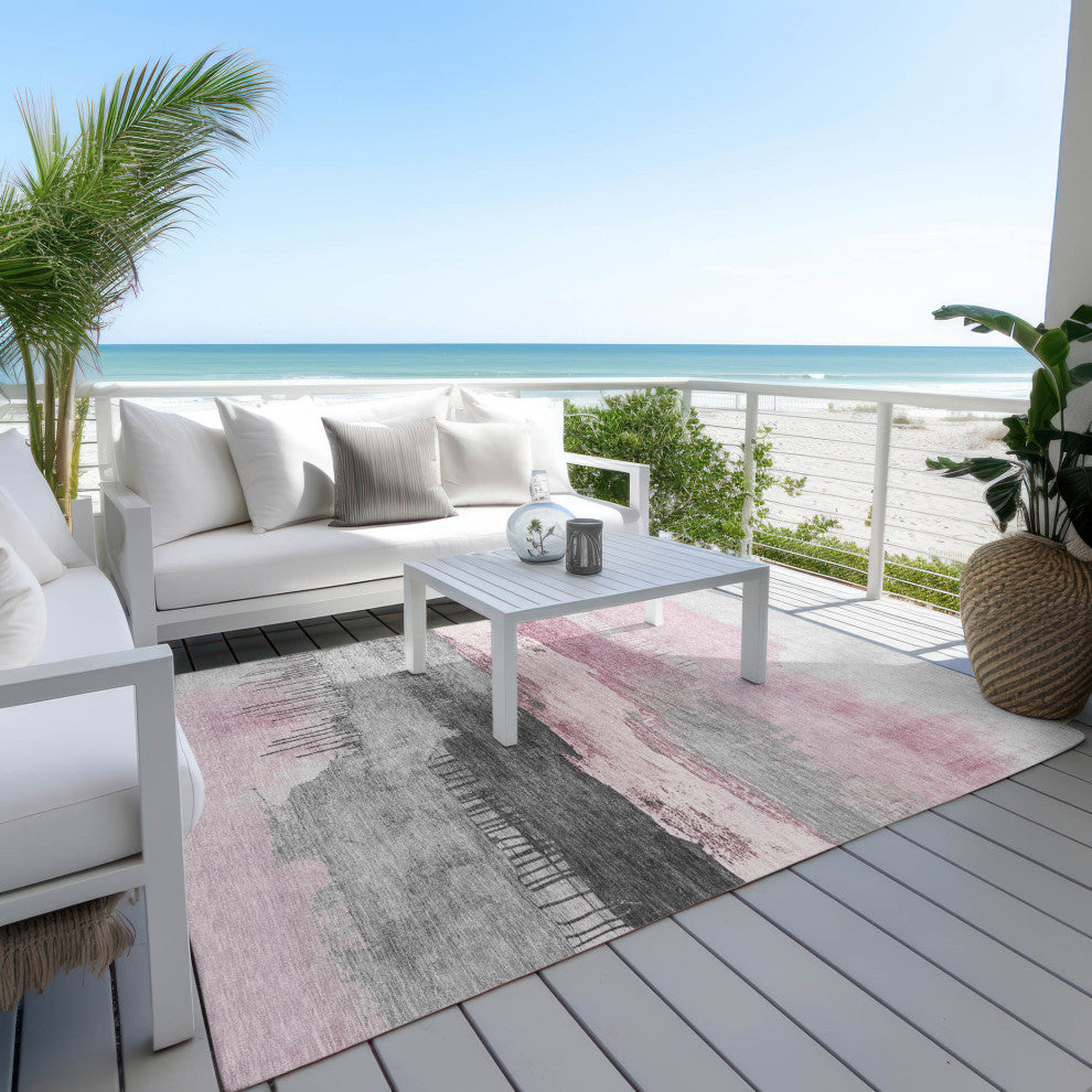 Machine Washable Indoor/Outdoor Chantille ACN1880 Pink 5' x 7'6" Rug