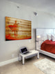 "Dusk Red Surf" Painting Print on Natural Pine Wood, 45"x30"