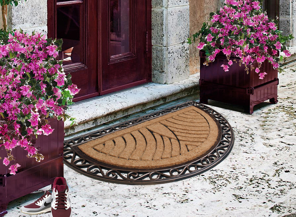 A1HC Handcrafted Elegant Half Round Rubber and Coir, Double Doormat, 30"x48"