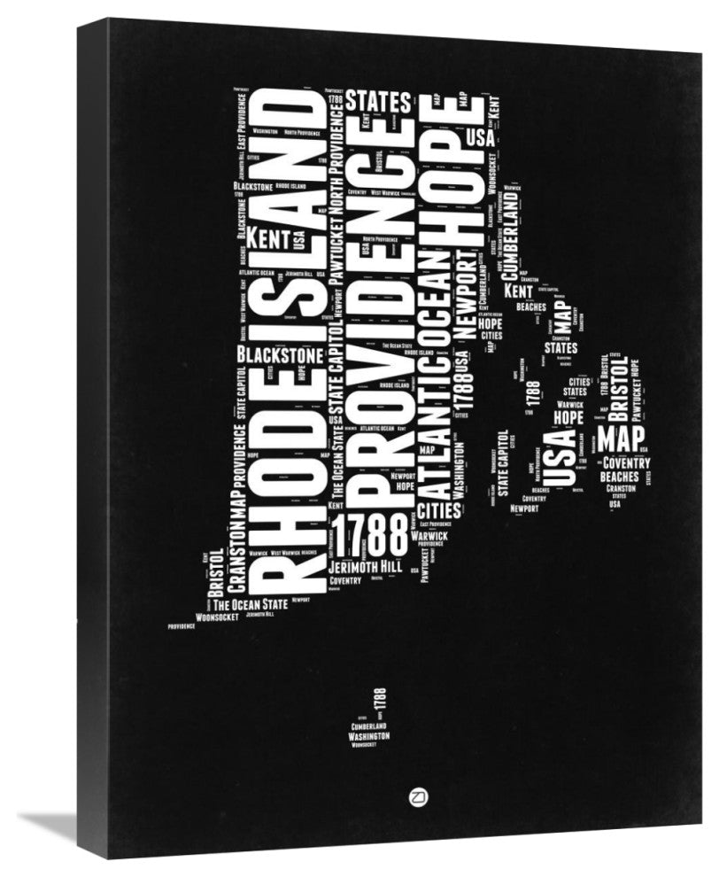 "Rhode Island Black and White Map" Fine Art Print