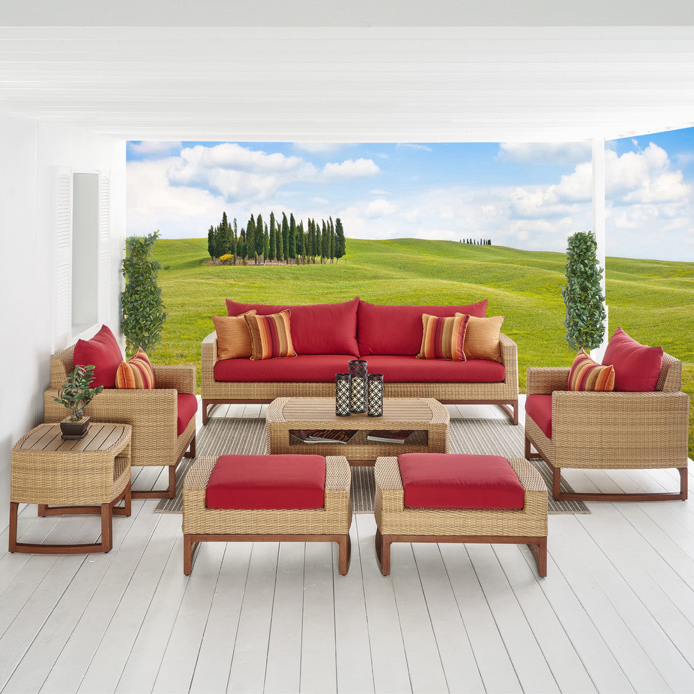 Mili 8 Piece Sunbrella Outdoor Patio Deep Seating Set, Scarlet