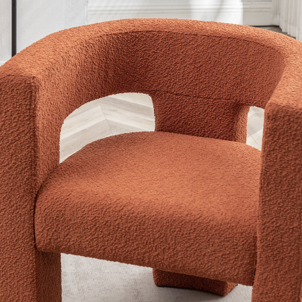 28" Wide Boucle Upholstered Square Armchair, Caramel