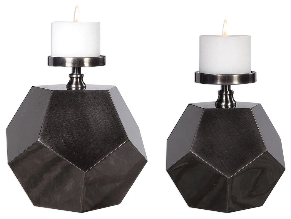 Uttermost Dash Steel Polygon Candleholders, Set of 2