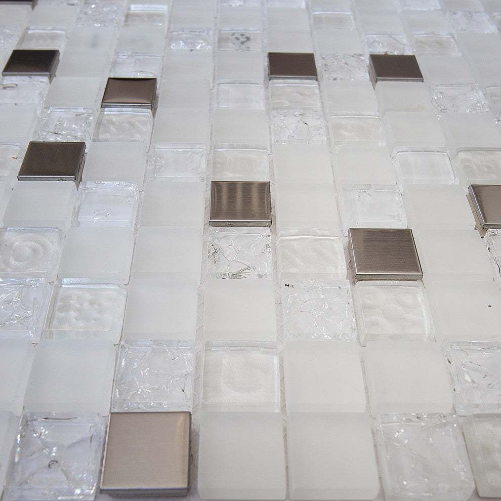 12"x12" Glass and Metal Mosaic Tile, Diana, Square, Set of 5