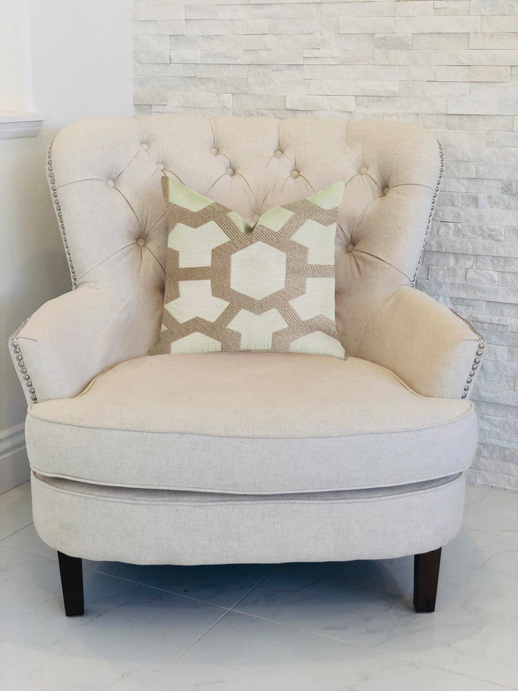 Linked Charisma Luxury Throw Pillow in Beige and Brown Tones, 24"x24"