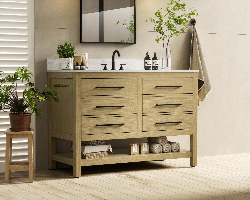 Home Living 48" Single Bathroom Vanity, Honey Brown With Backsplash