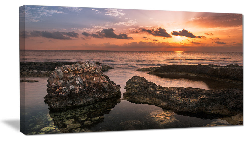 "Yellow Sun Over Ancient Ruins" Oversized Beach Canvas Artwork, 40"x20"