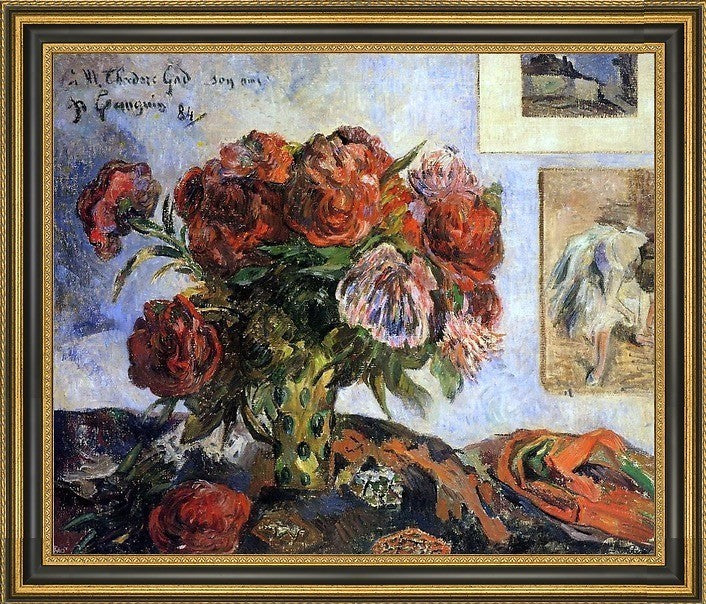 Paul Gauguin Vase of Peonies Framed Premium Canvas Print, 16"x20"